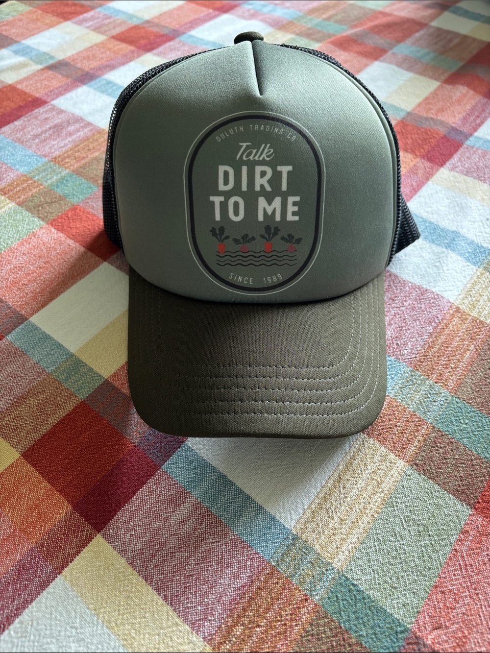 Duluth Trading Trucker Hat Women’s “Talk Dirt To Me” Green / Black One Size